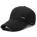 Classic black cotton baseball cap featuring silver CHINA metal letter hardware design - Adjustable / Black