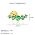 925 sterling silver gold stud earrings featuring five vibrant green zircon stones - E4772-Gold/Single Piece