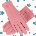 Pink women's warm plush gloves with bow accent and fashion gloves label detail - One Size / Leather Label Pink