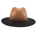 Close-up of wool felt fedora hat featuring a brown and black gradient transition - M (56-58cm) / Khaki + Black
