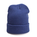Deep blue ribbed knit beanie hat for winter outdoor warmth and windproof protection - One Size / Elastic / Navy Blue