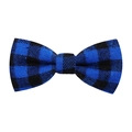 Pet bow tie accessory featuring a classic blue and black buffalo plaid fabric design - Dark Blue and Black Plaid