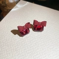 Close-up of red ribbon bow earrings with square red zircon crystal in matte finish - Red Bow Square Zircon Style (4#)