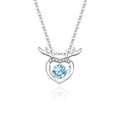 925 silver deer antler heart necklace featuring a vibrant blue moissanite pendant - 925 Silver / Zirconia Aqua Blue White Gold (FDTD-002)