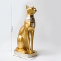 Polished golden Egyptian Cat resin figurine with silver jewelry and hieroglyphic base - 37.5x19x13cm / Gold Large