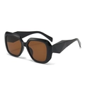 Oversized square sunglasses in black with geometric temples and dark brown lenses - Black Frame Tea Lens