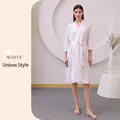Accappatoio bianco a nido d'ape per uomo e donna con scollo a V e cintura in vita - XL / Sig.ra / Bianco