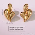 Gold plated stainless steel heart earrings with minimalist irregular fluid metal design - Stainless Steel Liquid Fluid Heart