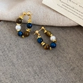 Créoles plaquées or 18 carats avec perles œil de chat bleues œil de tigre et perles blanches - Style 18# Or Bleu (Tige d'oreille en argent)
