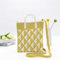 Gelbe und cremefarbene Strick-Einkaufstasche mit Rautenmuster und Schultergurt - Dreieck Handytasche-Gelb
