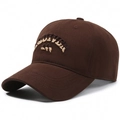 Dark brown cotton baseball cap with beige 3D embroidery on white background - Adjustable / Coffee