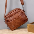 Retro brown leather crossbody phone bag with multiple compartments and zipper closure - Brown