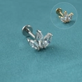 Piercing lèvre en acier argenté avec zircon marquise et variante dorée incluse - Style H (Feuille à trois marquises)