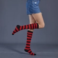 Women's knee-high socks featuring classic red and black horizontal stripes in punk style - One Size / Red and Black Wide Stripes
