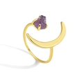 Bague ouverte demi-lune dorée ornée d'une pierre naturelle violette sertie à griffes - US 6 (Ajustable) / Lune Dorée Pierre Naturelle Violette