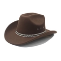 Classic brown wide brim denim fedora hat with woven band and metal eyelets for men and women - M (56-58cm) / Brown
