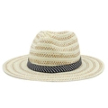 Dettaglio della trama in paglia intrecciata e del nastro a righe sul cappello da uomo - M (56-58cm) / Beige/Crema Misto