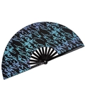 Black bamboo folding fan with holographic blue and purple pattern for parties - Reflective Black Fan - Water Ripple
