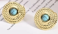 Golden round earrings with turquoise blue gemstone and spiral rope texture finish - ED22-Spiral Turquoise Style