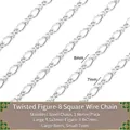 Chaîne en acier inoxydable argenté en forme de 8 pour la création de bijoux DIY - Chaîne en Huit Torsadée en Fil Carré (Large 4,5x8mm) 1m