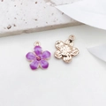 Purple enamel flower pendant charms with gold plating and detailed metal texture - Purple Sakura (14x16mm)