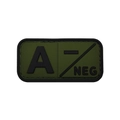 Taktischer Blutgruppen-Patch in Olivgrün aus PVC mit geprägtem schwarzem A-NEG Text - A- / Armeegrün