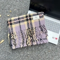 Plaid mohair scarf in purple, yellow, and orange check with decorative fringe edges - Taro Purple Plaid