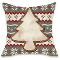 Kerst kussensloop met Fair Isle sneeuwvlokpatronen en een centrale kerstboom erop - Rode kerstboom