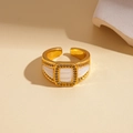 Detail of vintage gold open ring featuring a white rectangular inlay and pavé zircons - Single Open Ring / White