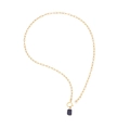 Collana artigianale con catena a graffetta dorata e ciondolo quadrato in pietra blu - Stile Gemma Quadrata Blu Catena a Graffetta (4#)
