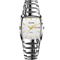 Zilveren zakelijk horloge met witte rechthoekige wijzerplaat en gouden strass-index - Witte Wijzerplaat Herenmodel (D-229) / Zilver