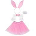Pink and white satin bunny girl cosplay set with sequin tutu and plush rabbit ears - Pink 5-Piece Set