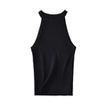 Women's black halter neck ribbed knit vest top for summer slim fit casual wear - S / Black