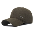 Casquette d'hiver pour homme en laine avec protège-oreilles vert olive foncé - Réglable / café