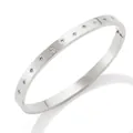 Silver stainless steel bangle featuring star-shaped engravings and zircon stones - Silver Tone Star Rhinestone Bangle (PAS839)
