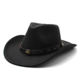 Klassischer schwarzer Cowboyhut aus Wollfilz mit braunem Lederband und Nietenverzierung - M (56-58cm) / Schwarz