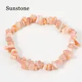 Irregular natural sunstone crystal chip bracelet for women in pale orange tones - Sunstone