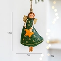 Ángel de Navidad vintage de hierro verde con alas doradas y estrella naranja 12cm - Tipo B (Vestido Verde con Estrella)