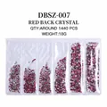 Flatback nail art crystals in pink and clear mix colors inside a 6-compartment box - Mixed Sizes SS4-SS16 Around 1440 Pieces / Red Enamel White Zirconia