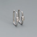 U-förmiger S925 Sterlingsilber Ohrring mit rechteckigem klarem Zirkonia-Stein - 925er Silber / Platin (Weiße Stein)