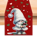 Detail of red Valentine or Christmas table runner with festive gnome and heart patterns - Christmas Gnome Holly Berry Style (ZQ42-20) / 33*183cm
