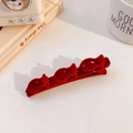 Elegant red velvet braided hair clip with three bows on a clean lifestyle background - Wine Red 1pc