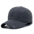 Berretto da baseball in lana a spina di pesce grigio scuro da uomo con emblema in metallo Z - Grigio