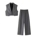 Completo due pezzi da donna con gilet senza maniche grigio scuro gessato e pantaloni - XS / Grigio
