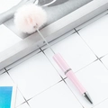 Creative DIY pink plush ball beaded ballpoint pen with sleek silver metal accents - Light Pink