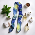 Starry Night oil painting silk scarf with yellow and blue colors for hair and bags - Starry Blue