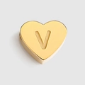 Polished golden titanium steel heart-shaped charm with engraved letter V for DIY jewelry making - Letter V / Gold