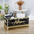 Boîte à mouchoirs multifonction noire avec relief doré et compartiment pour télécommande - Or Noir
