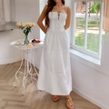 Elegant white camisole maxi dress with button and drawstring details for summer - S / White