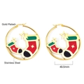 Festive gold-plated stainless steel hoop earrings with colorful Christmas sock charms - Christmas Stocking Hoop Earrings
